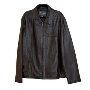 Vintage Eddie Bauer Men's Lambskin Leather Moto Zip Front Jacket Brown Sz XLT